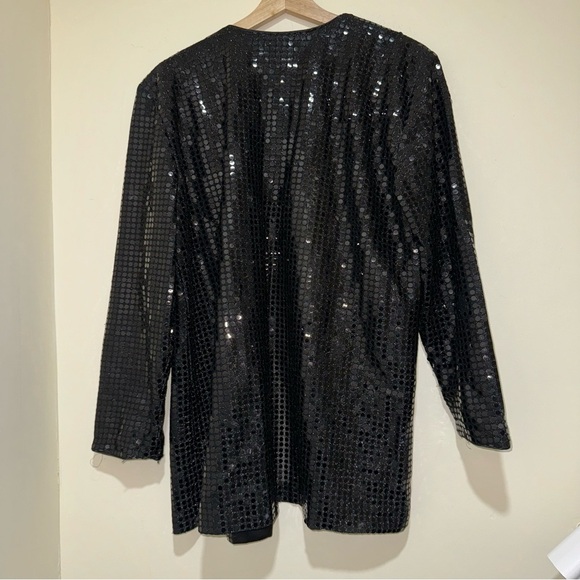 Women’s Vintage Black 80’s Sequins NYE Party Open Face Blazer Cardigan Size: 14 - Picture 10 of 15